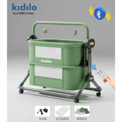Berceau lit cododo électrique 4en1 Kidilo BJJ-688D Khaki avec mobile musical moustiquaire