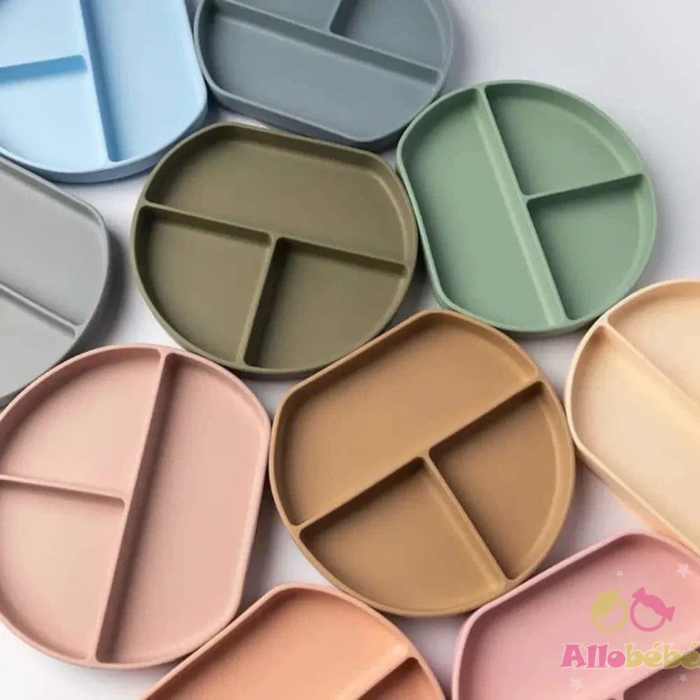 YUMMY Assiette en Silicone Multi-Compartiments avec Ventouse 4M+