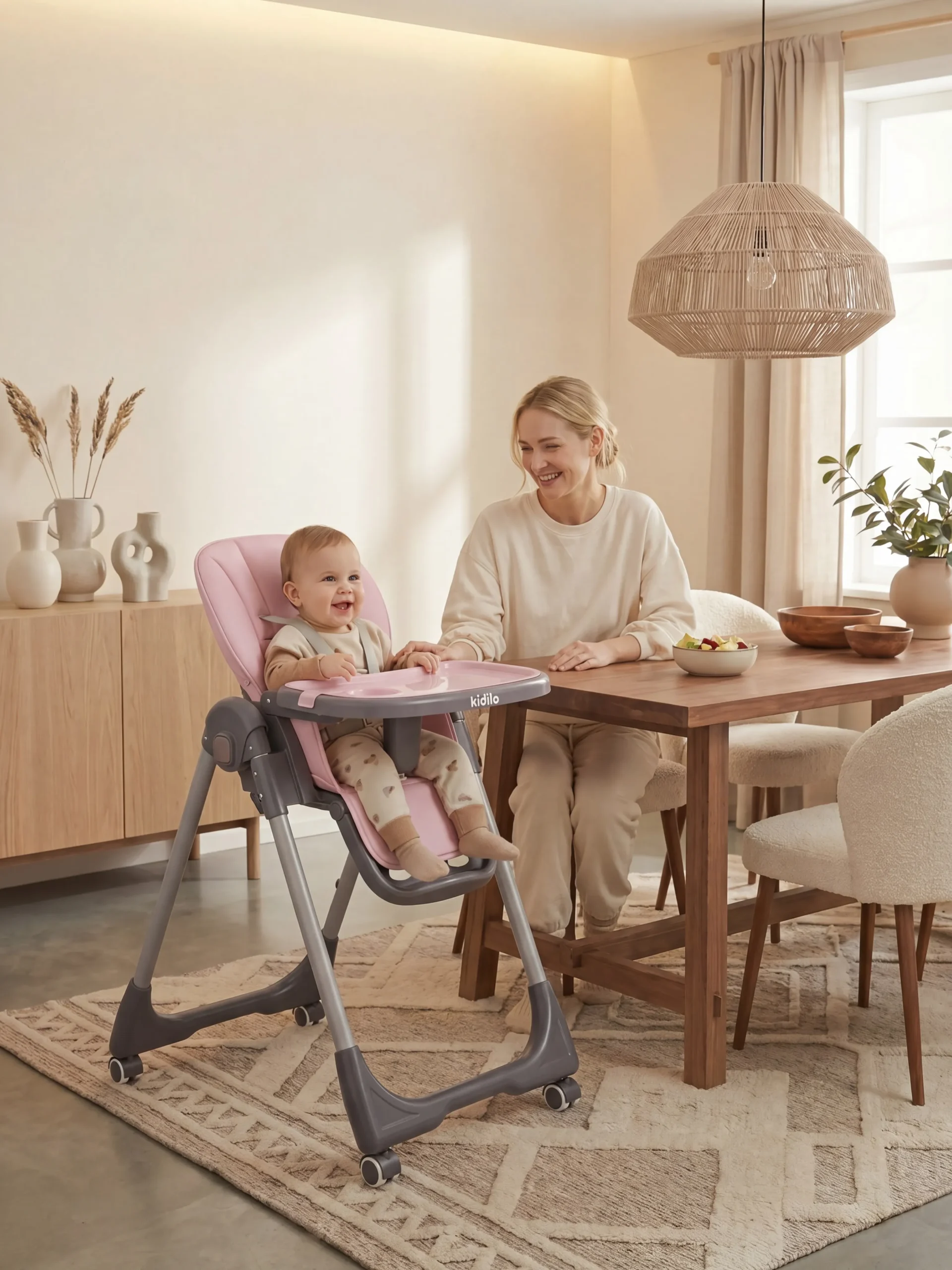 chaise haute kidilo rose pour fille