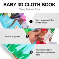 Livre souple d'apprentissage pour les tout-petits | Livre en tissu 3D pour bébé