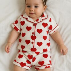Pyjama Chemisier Short Coton Doux – Motif cœur