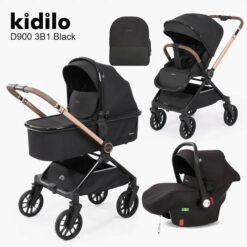 Poussette Trio Set Couffin + Siège-auto & sac à langer - Kidilo - Noir