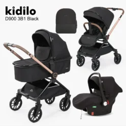 poussette trio kidilo couffin siege auto + sac en noir