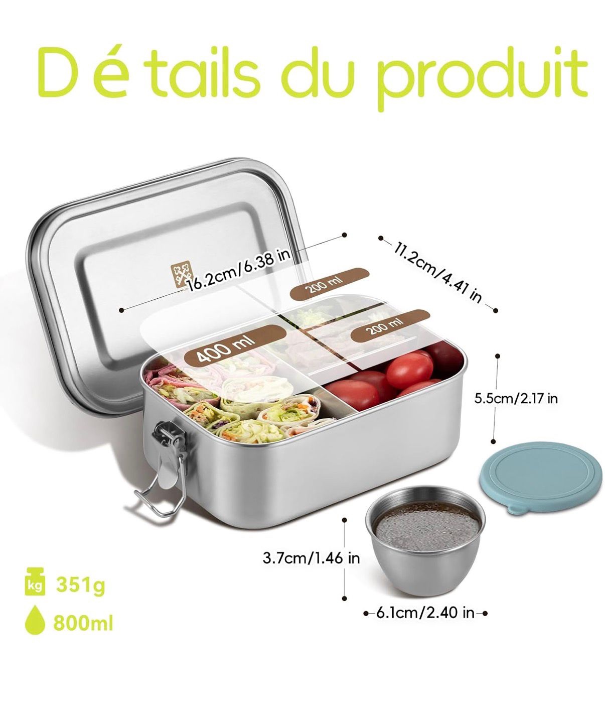 bento Lunch Box pour enfant en Inox 800ml