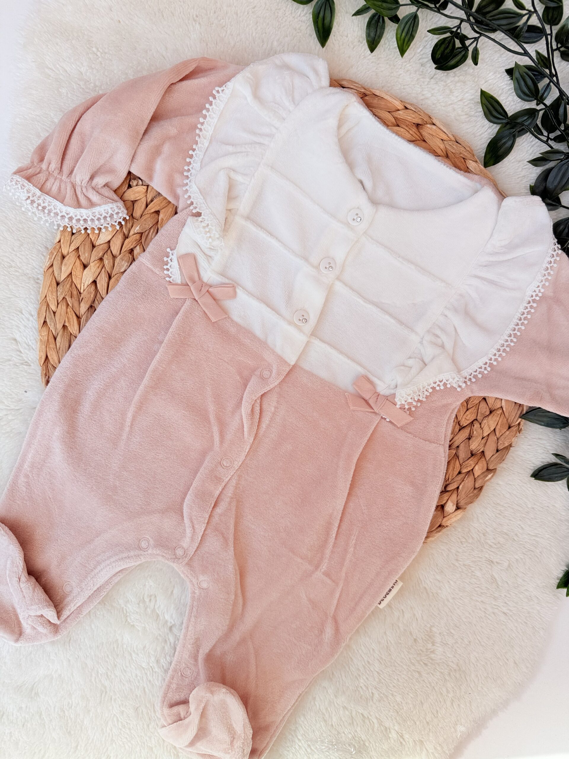 Grenouillère Premium Coton Velours Pur - Col dentelle