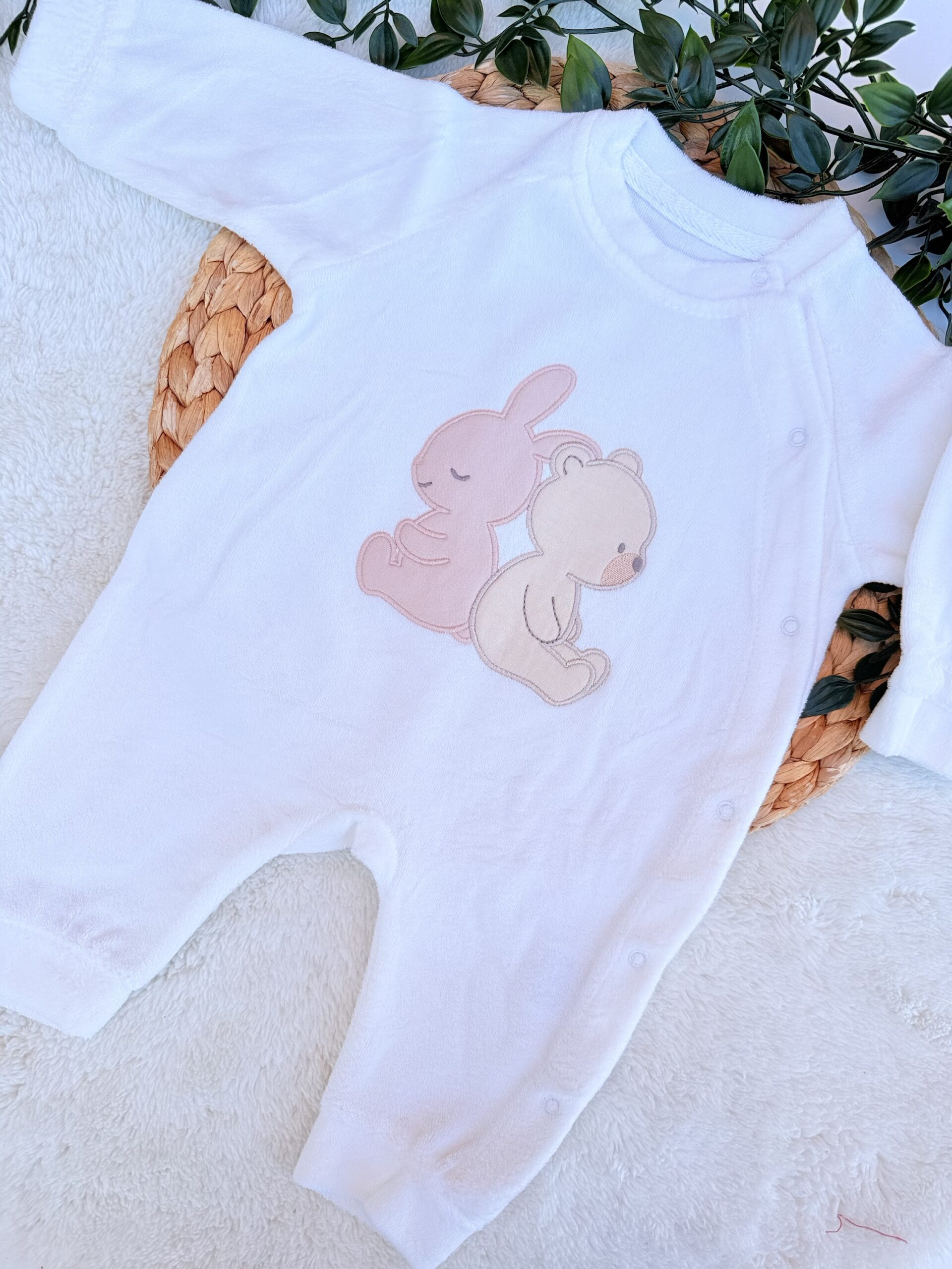 Grenouillère velours Douceur 100% coton - Motif lapin