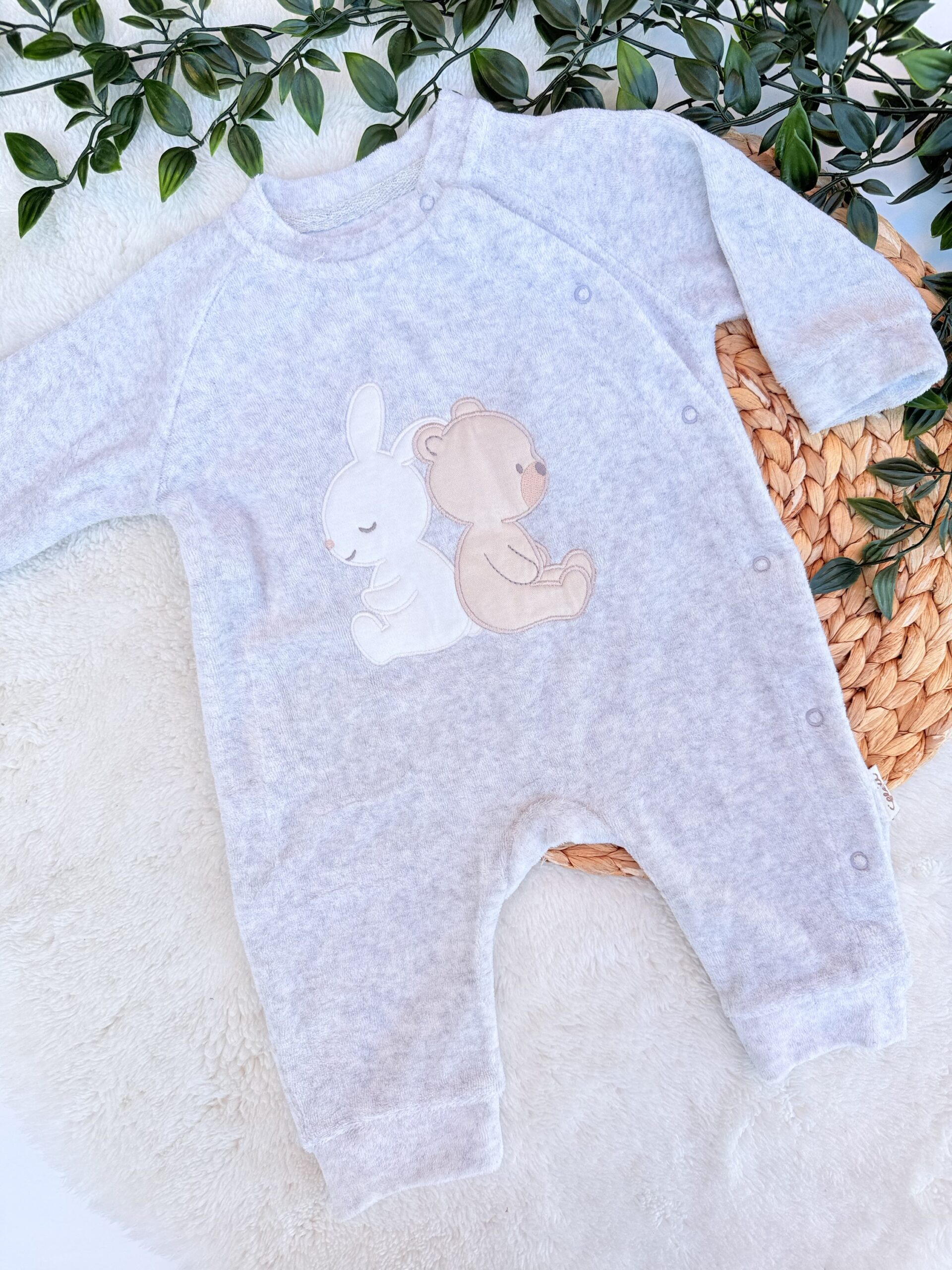 Grenouillère velours Douceur 100% coton - Motif lapin