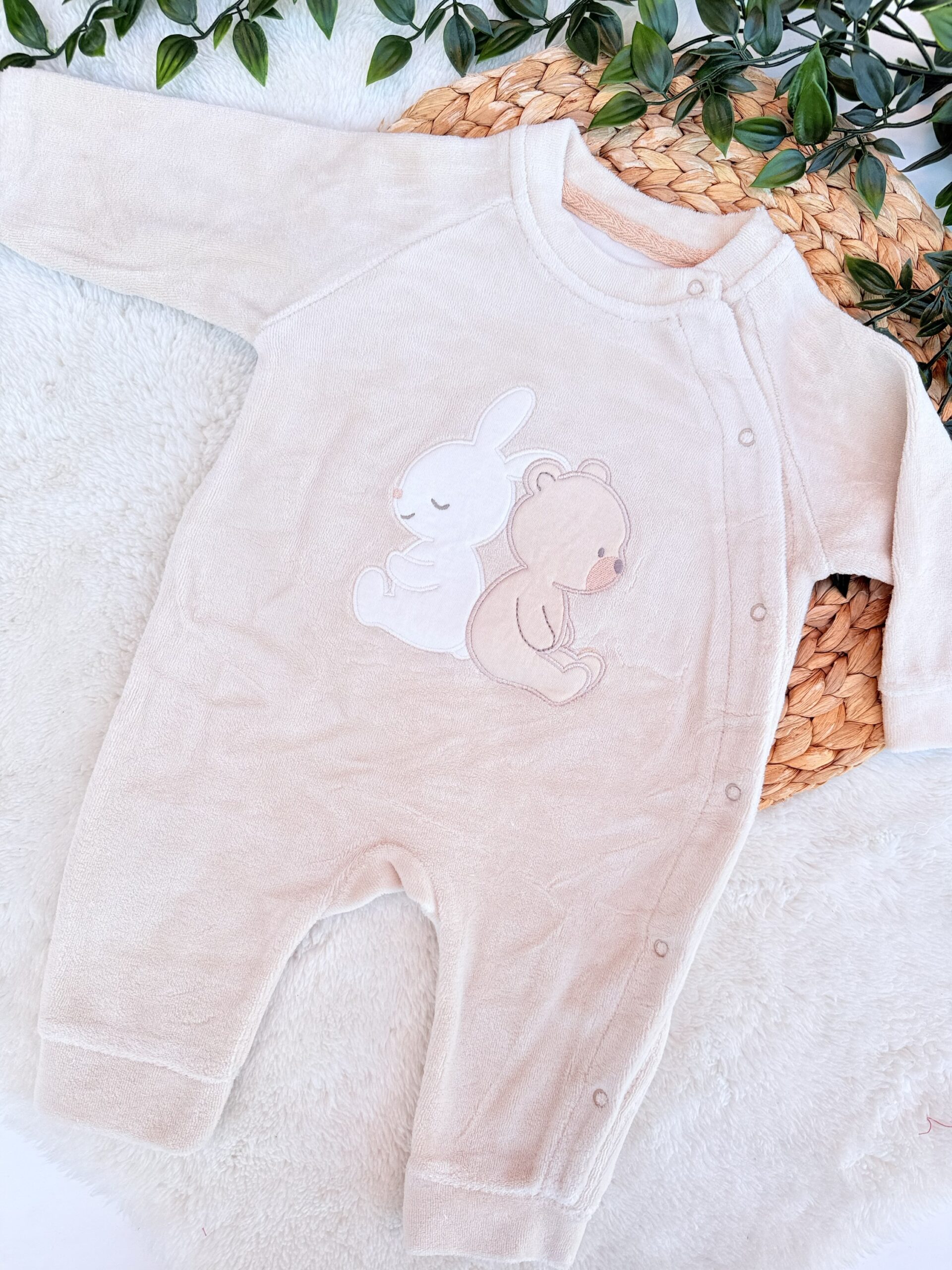 Grenouillère velours Douceur 100% coton - Motif lapin