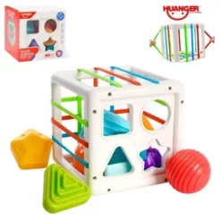 Trieur de cubes éducatifs HE0211 sensoriel 2 en 1 avec ceintures flexibles et élastiques,
