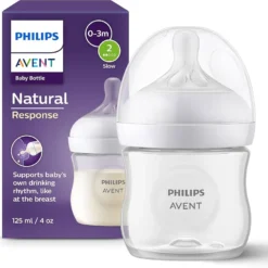 Biberon Philips Avent Natural Response SCY900/01 125ml – Tétine Débit Lent, Anti-Coliques, Dès 0 Mois