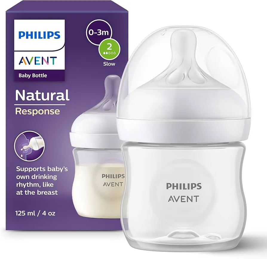 Biberon Philips Avent Natural Response SCY900/01 125ml – Tétine Débit Lent, Anti-Coliques, Dès 0 Mois