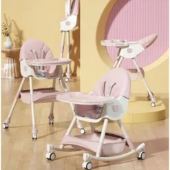 Chaise haute transat bébé avec balancelle et roulette évolutive - howawa