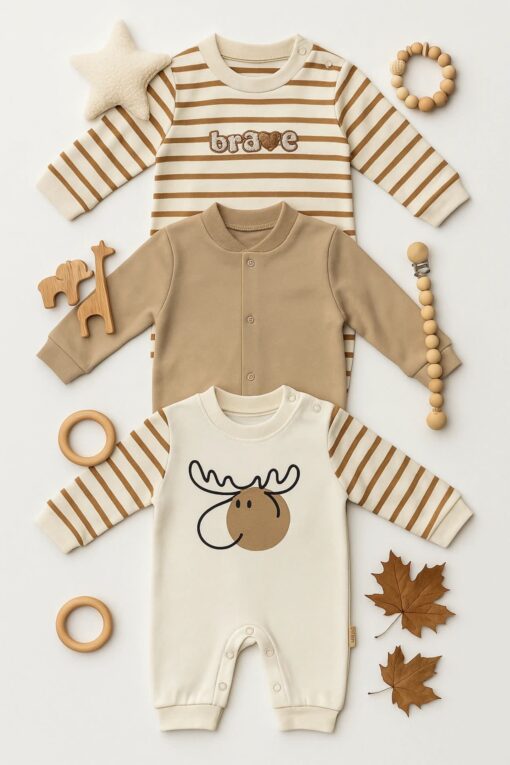 Lot de 3 Grenouillères Bébé en Coton Doux – Confort Absolu