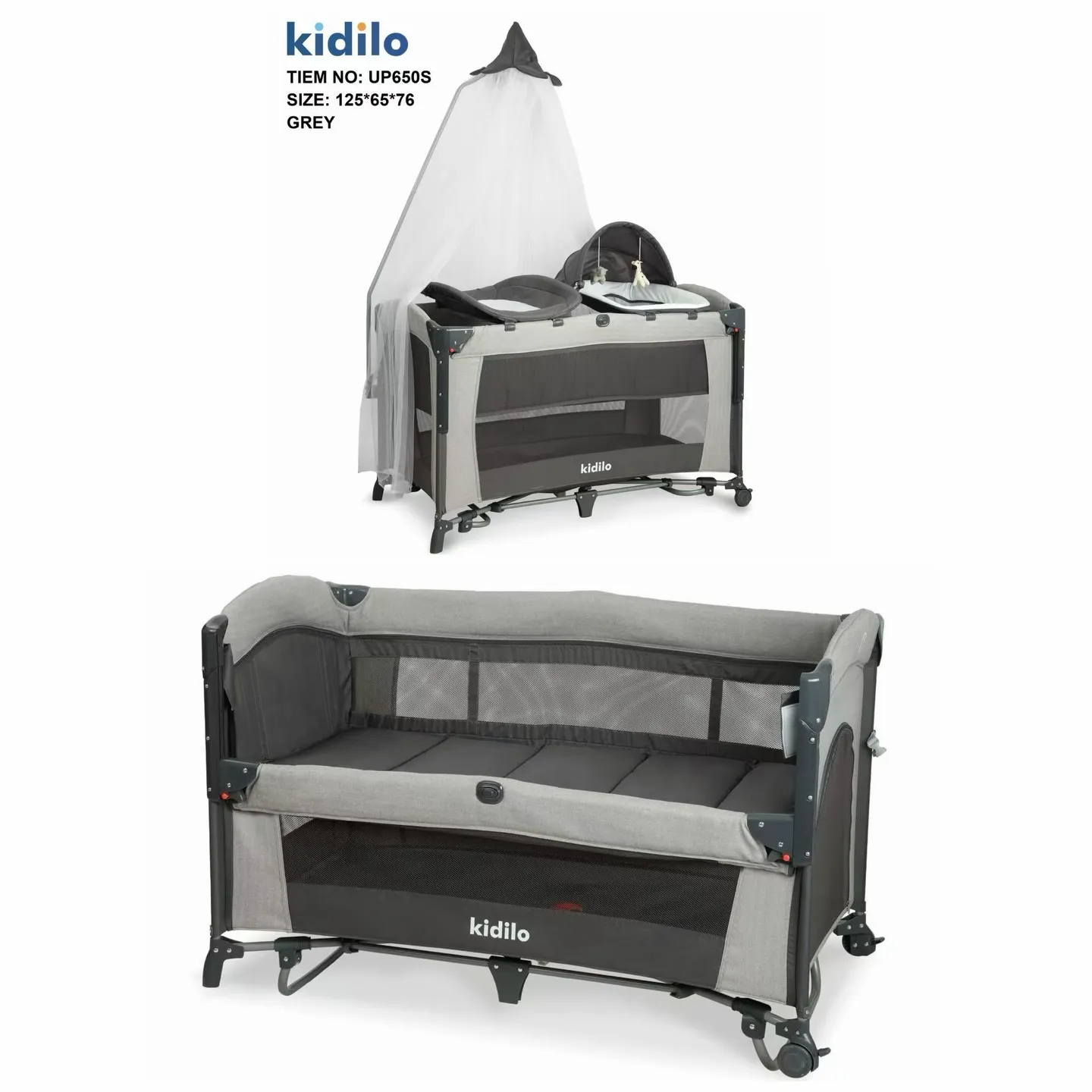 Lit Parc Cododo Multifonction Kidilo UP650E – Couffin, Table à Langer, Moustiquaire & Mobile – Image 2