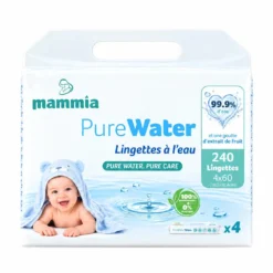 Mammia Pure Water Lingettes Bébé Pack 4x60 – 99,9% Eau Sans Plastique