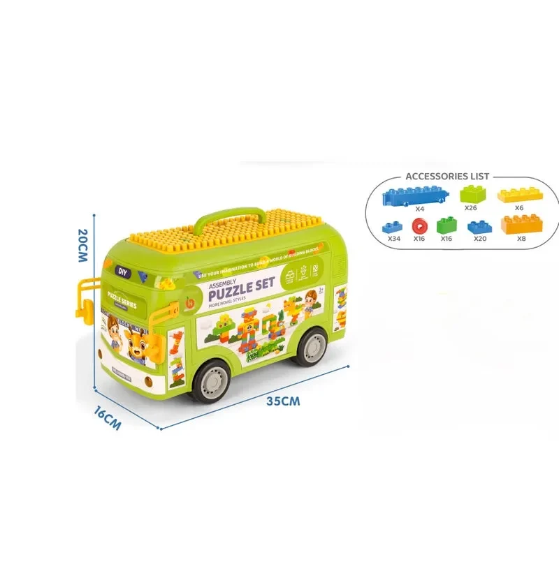 Bus coffret 130 briques de construction Assembly Puzzle Set 35x16x20cm enfant 3 ans