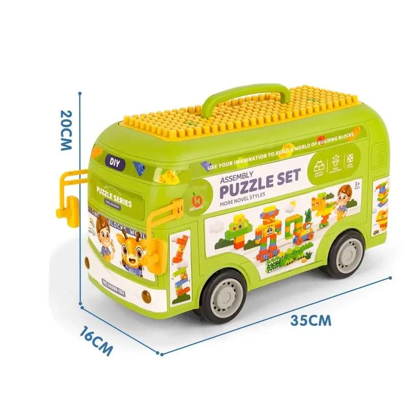 Bus coffret 130 briques de construction Assembly Puzzle Set 35x16x20cm enfant 3 ans