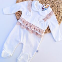Grenouillère bébé en jolie dentelle - coton naturel