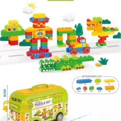 Bus rangement toit plateau construction briques colorées DIY enfant