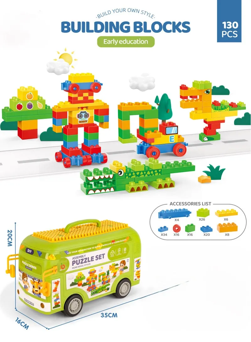 Bus rangement toit plateau construction briques colorées DIY enfant