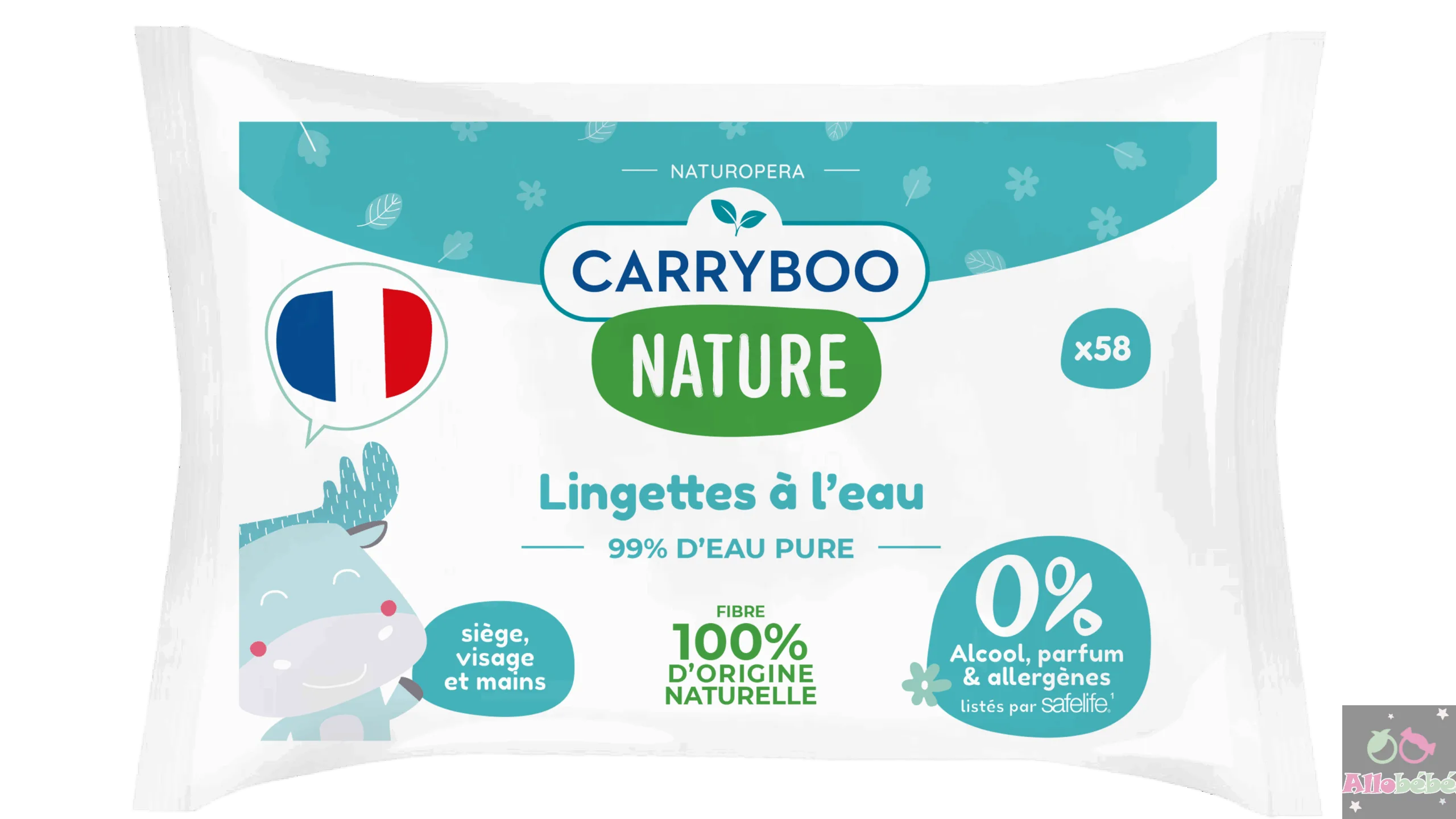 Lingettes water wipes à l’Eau Pure 58 Unités - Carryboo