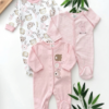Lot de 3 Grenouillères naissance 100 % Coton – Motif animaux