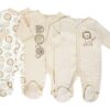 Lot de 3 Grenouillères naissance 100 % Coton – Motif Lion