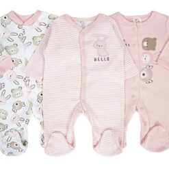 Lot de 3 Grenouillères naissance 100 % Coton – Motif animaux