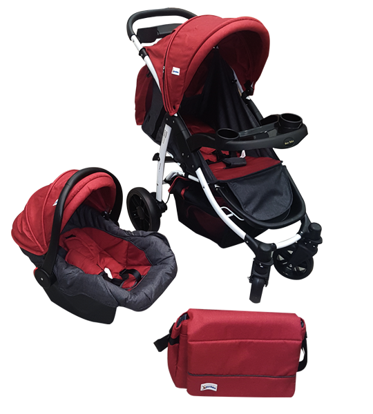 POUSSETTE RÉVERSIBLE + MAXI COSI + SAC A LANGER GRENAT – MON BÉBÉ