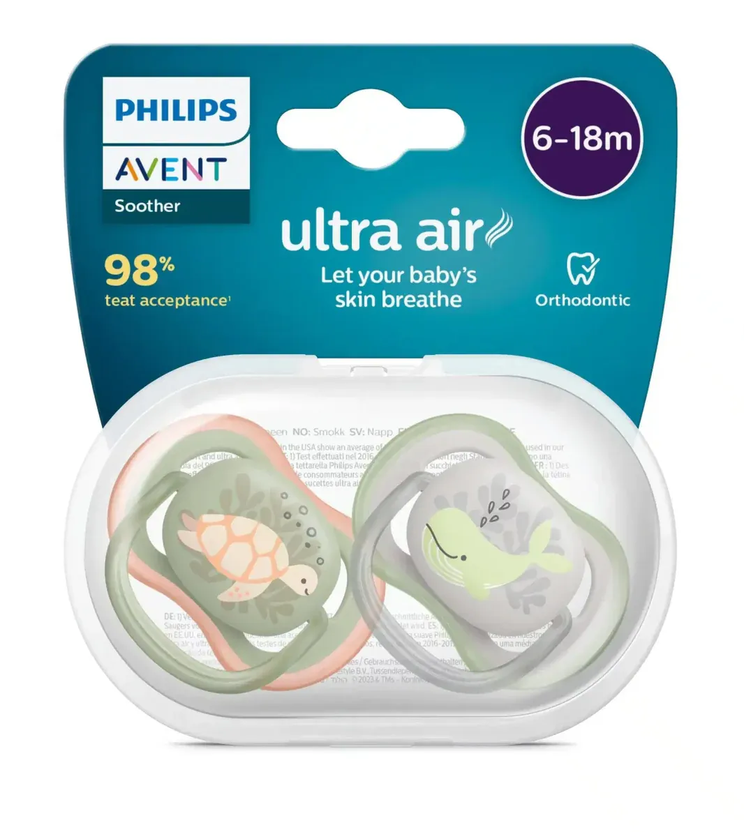 Lot de 2 sucettes ulra air avec motifs 6-18mois - Philips Avent