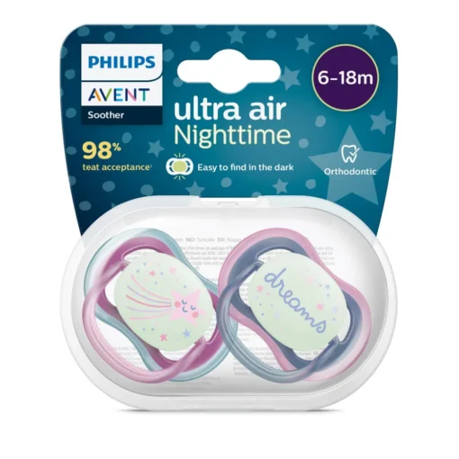 Sucette ultra air nuit 6-18 mois roses - Philips avent