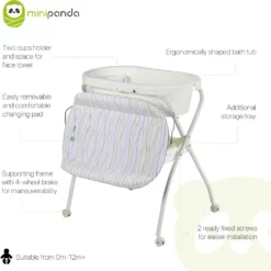 Combi Table de bain + change Compacte blanche motif éléphanto  - Cozymum