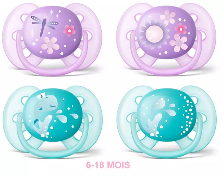 Lot de 2 sucettes orthodontiques Ultra Douces- 6-18 mois - Avent - Allobebe  Maroc