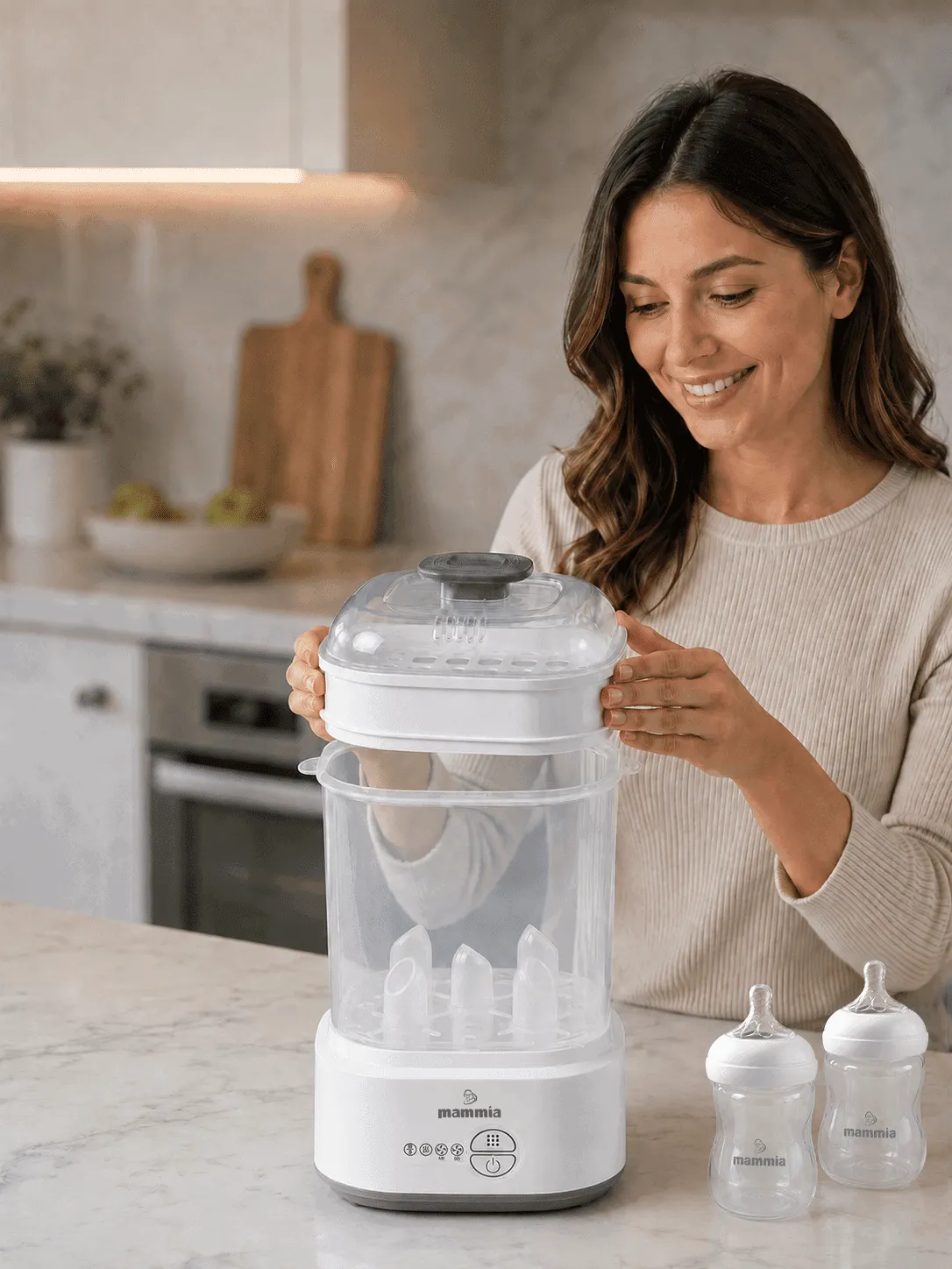 Stérilisateur sécheur Mammia EasySteam grande capacité biberons tétines accessoires