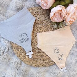 Bavoir bandana moussline 100% coton avec attache sucette 2en1