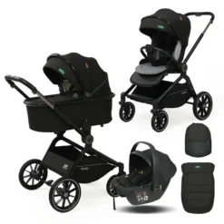 Pack Poussette Trio Élégance Kidilo – Nacelle + Siège Auto + Poussette + Sac à Dos, dès la Naissance noir