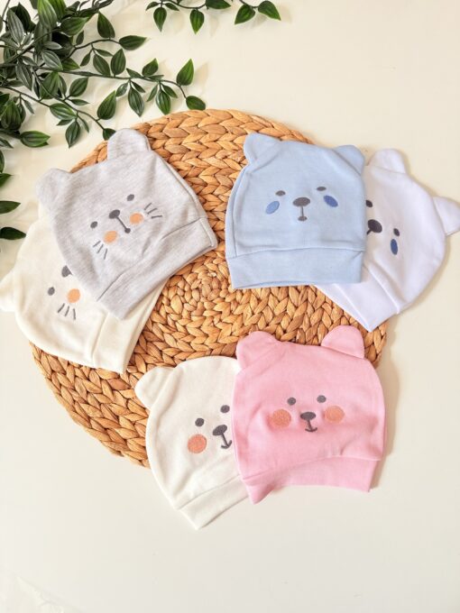 Lot de 2 Bonnets Coton-Motifs Mignons & Couleurs Naturelles
