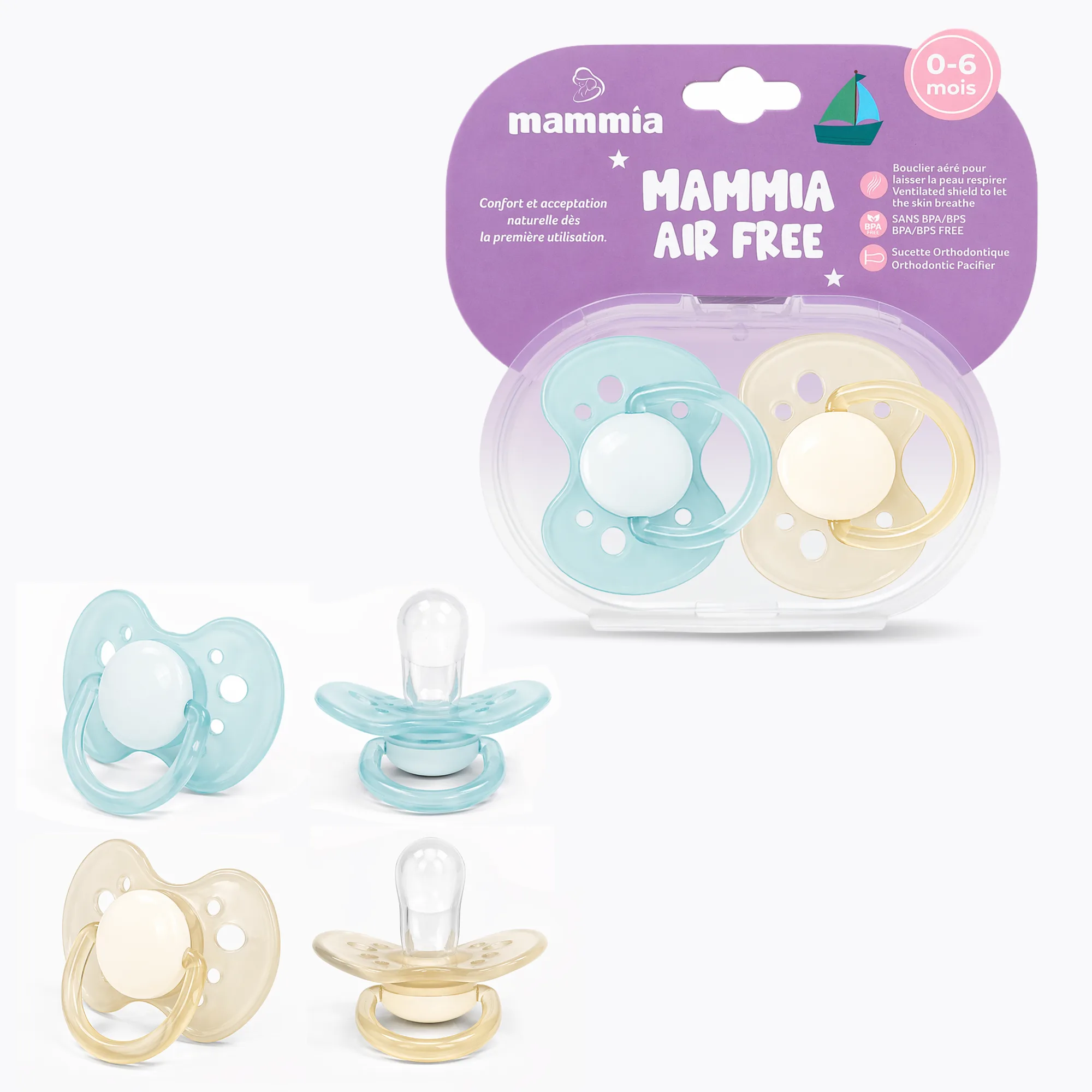 Pack 2 Sucettes "Air Free" 6 Mois - Mammia