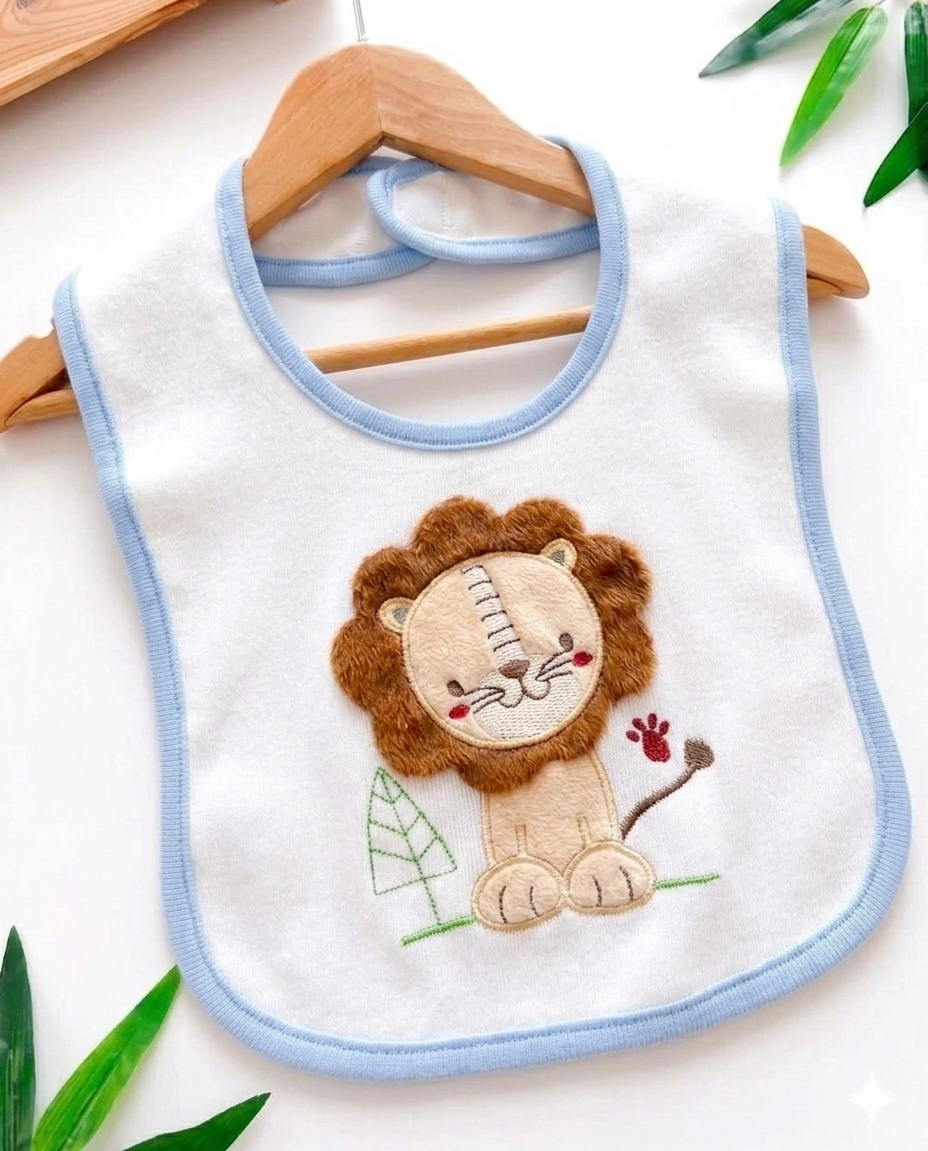Bavoir bébé tout doux pour les repas de bébé - Motif Lion