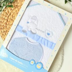 Serviette de Bain (100x100 cm) coton pur en Bleu+ Bavoir Offert - Interbaby