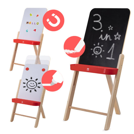 Tableau 3 en 1 réglable en bois- Eurekakids-0