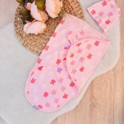 Couverture émmaillotage doux coton + Bonnet - Bebekevi - Rose