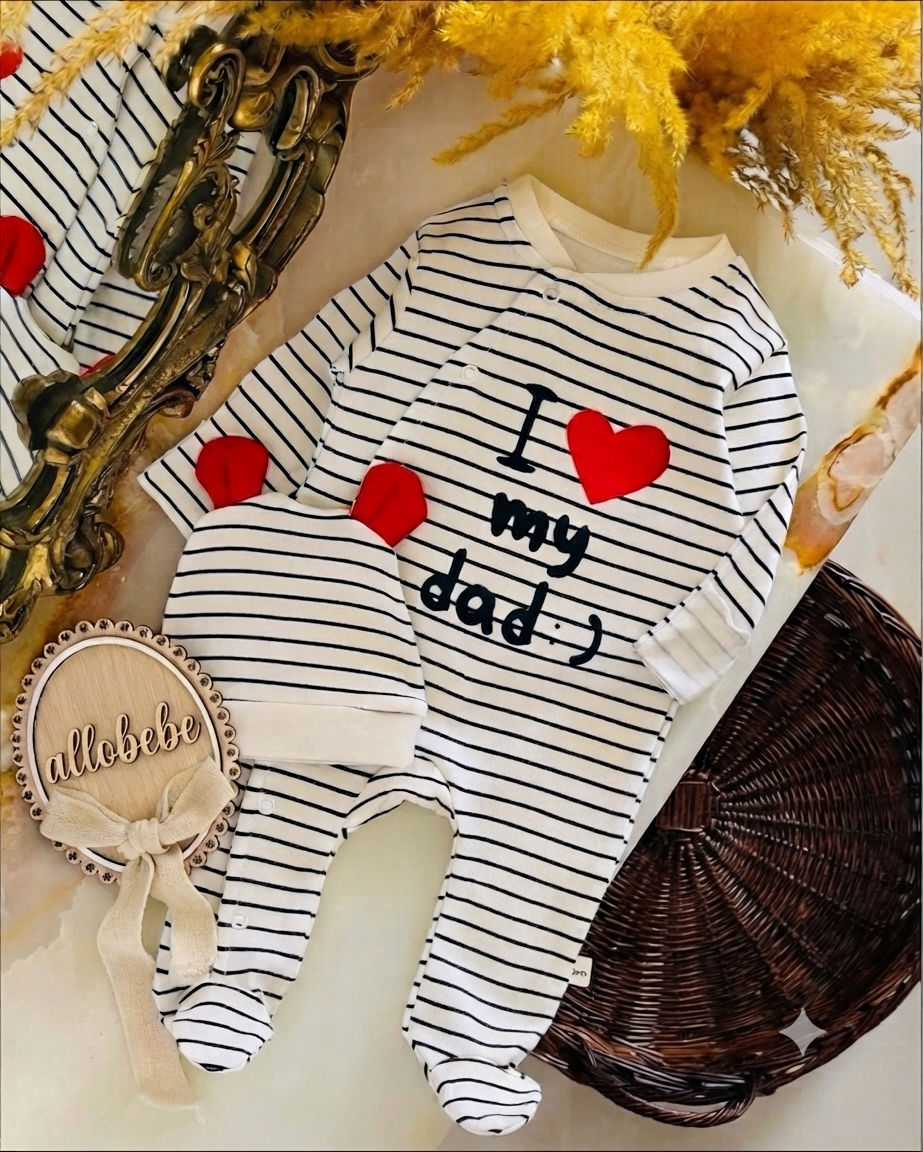 Grenouillère Bébé I Love My Dad Coton Pur – Douceur Naturelle et Ouverture Facile