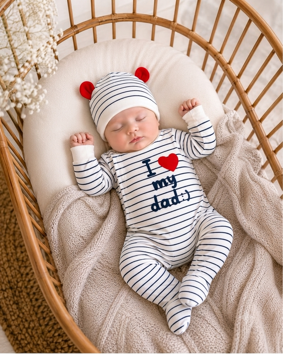 Grenouillère Bébé I Love My Dad Coton Pur – Douceur Naturelle et Ouverture Facile