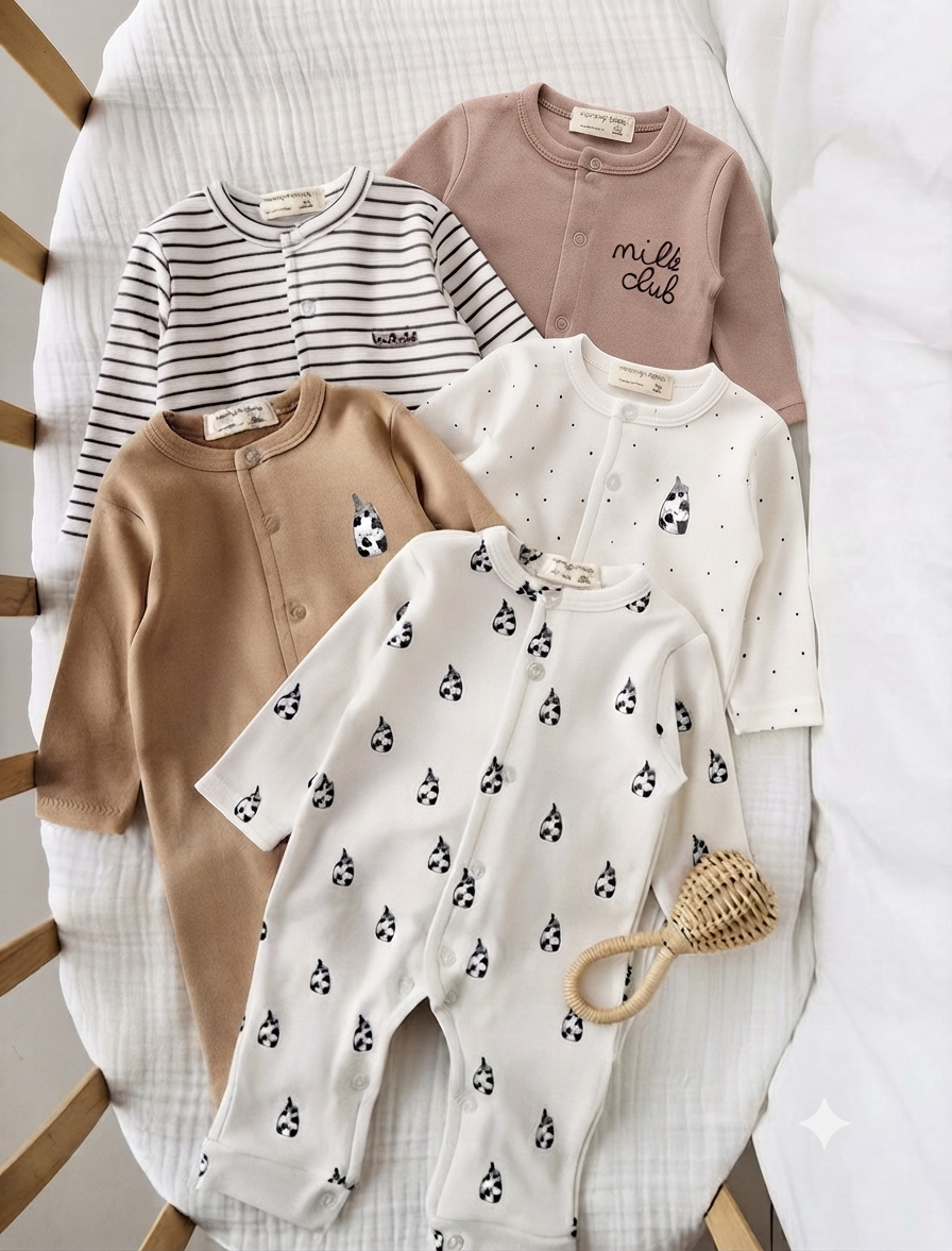 Grenouillère Naissance Pur Coton 0-3 mois -Motif Milk