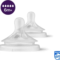 Philips Avent Lot de 2 tétines pour biberon à Réponse Naturelle 0% BPA, Débit 5 pour Bébé de 6 mois + (modèle SCY965/02)