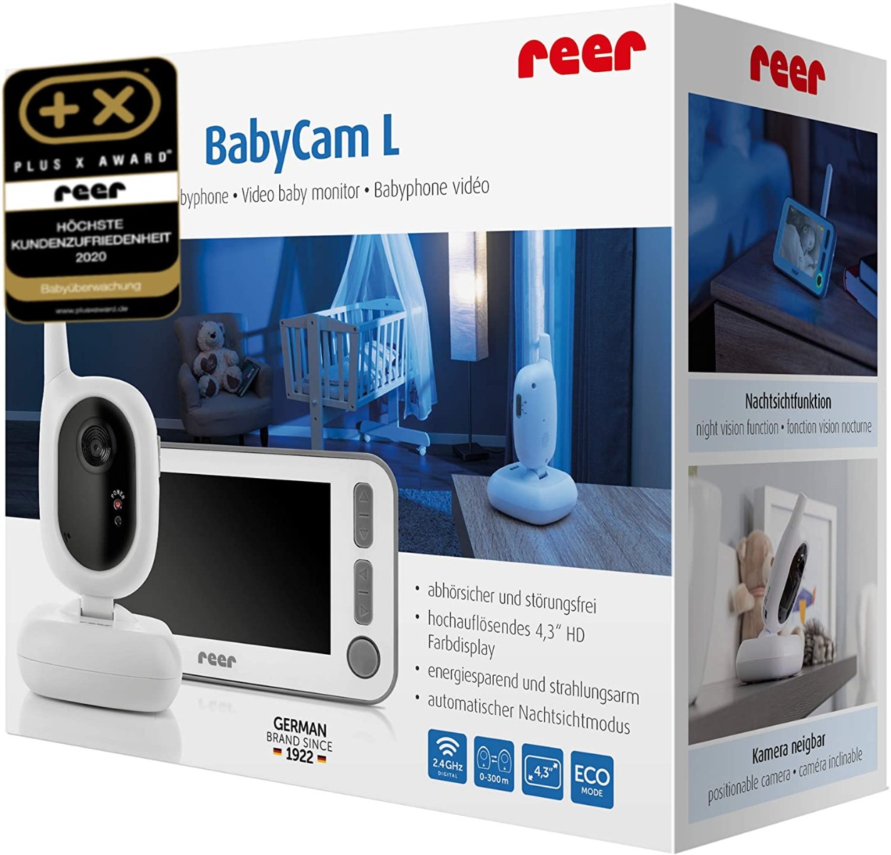 Reer Babycam L Babyphone Vidéo avec Écran Ecoute-Bébé TFT Blanc 1 Unité 4.3 Pouces