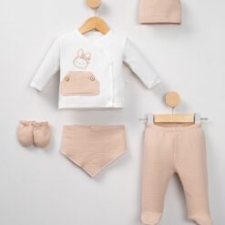 Pack Naissance Bébé Fille 5 Pièces en Velours - Motif Lapin