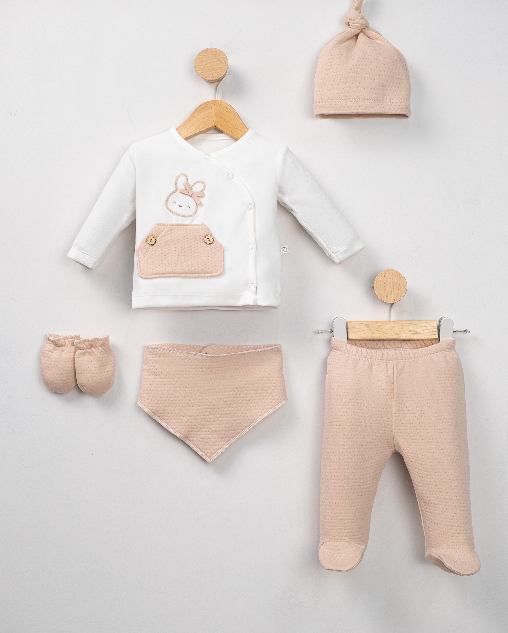 Pack Naissance Bébé Fille 5 Pièces en Velours - Motif Lapin