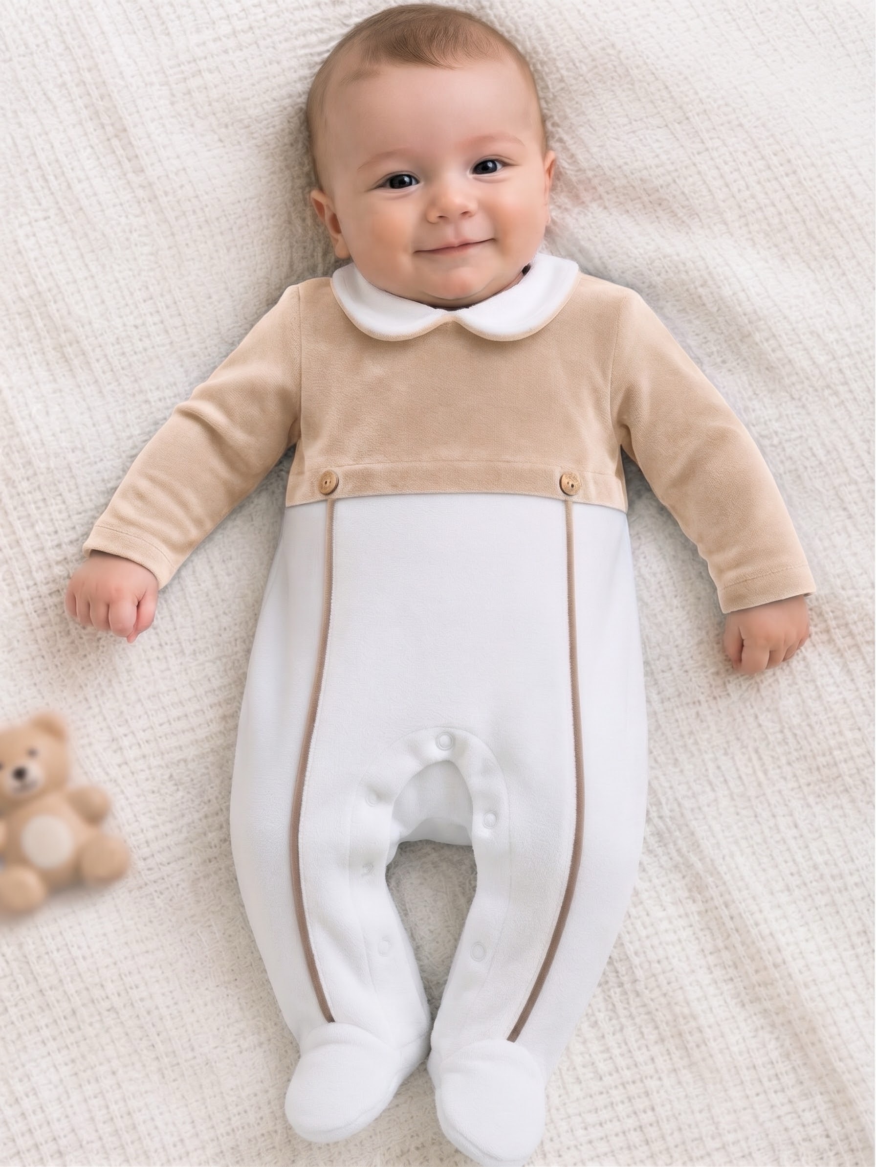 Grenouillère Bébé en Velours de Coton Ultra - Doux avec Ouverture Facile